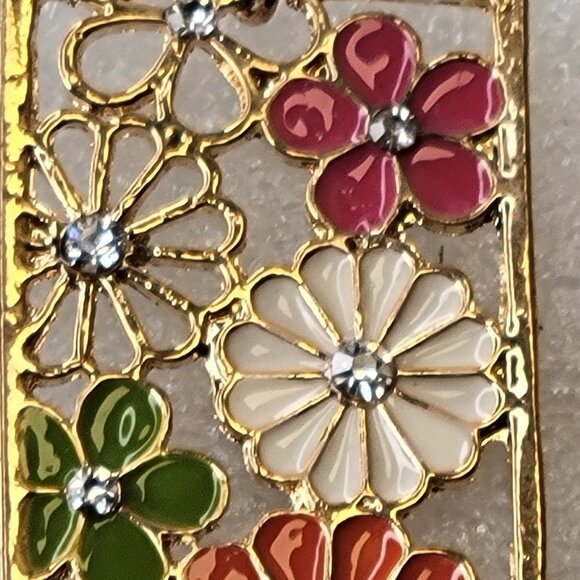 Rectangular Floral Earrings Filigree style with Multicolored flowers - Picture 5 of 12